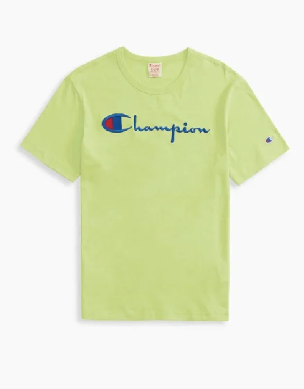 CHAMPION EUROPE SCRIPT LOGO CREW NECK T SHIRT GREEN CONFECTION