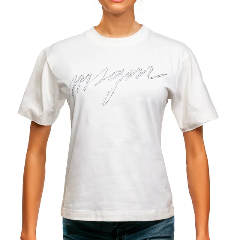 Women's Msgm Crystal Strass T-shirt Cream