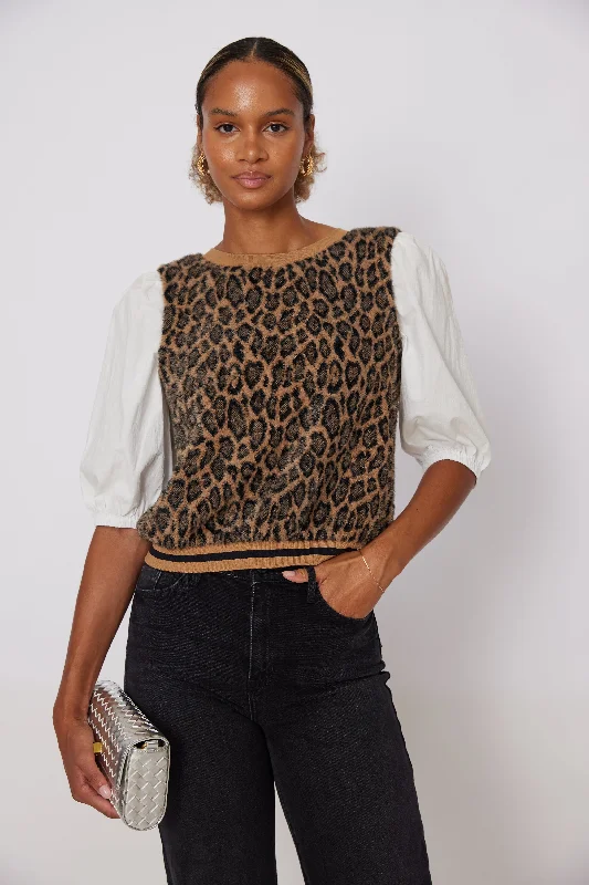 Preston Mixed Media Animal Print Top