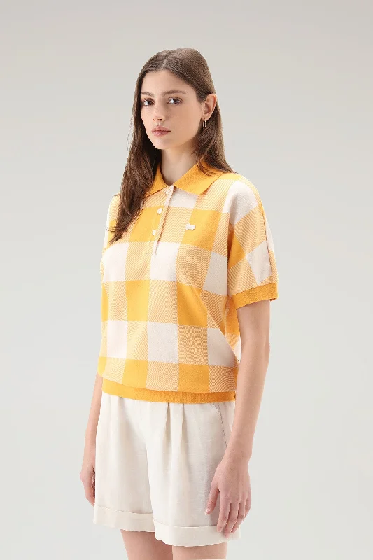 American Check Polo in Yarn-Dyed Stretch Cotton Blend FIRE YELLOW BUFFALO