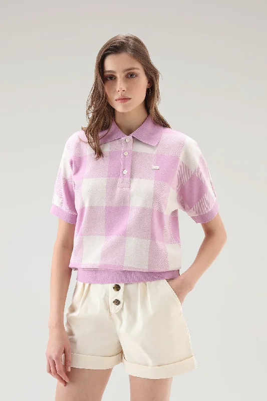 American Check Polo in Yarn-Dyed Stretch Cotton Blend SMOKY ROSE BUFFALO