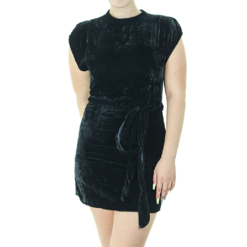 Women's Split Sleeve Velvet Dress,Black