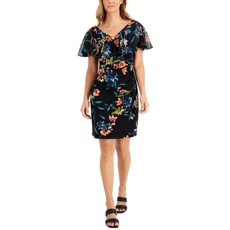 Connected Apparel Womens Petites   Floral Mini Cocktail and Party Dress