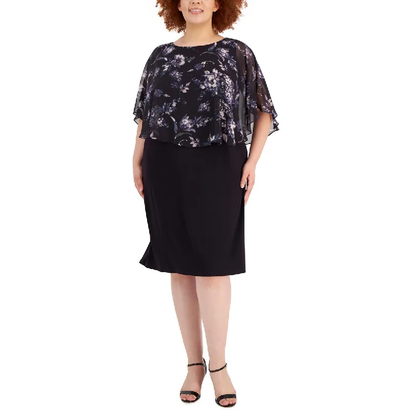 Connected Apparel Womens Plus Floral Midi Cocktail and Party Dress