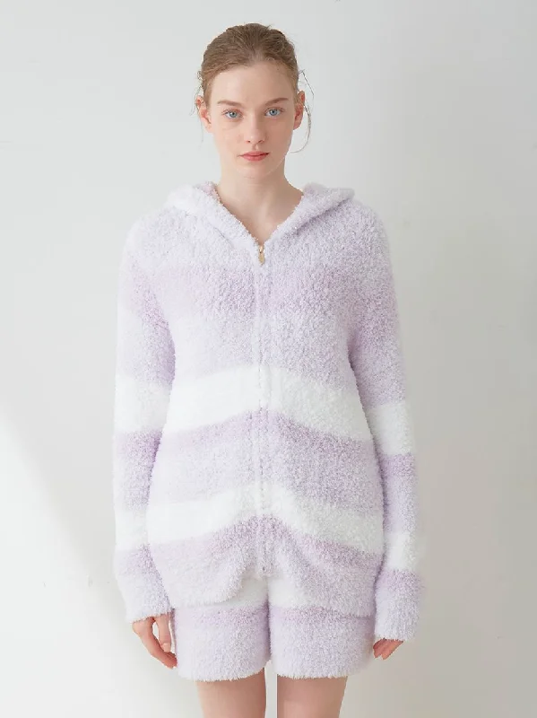 Gelato Lavender Striped Fleece Full Zip Hoodie