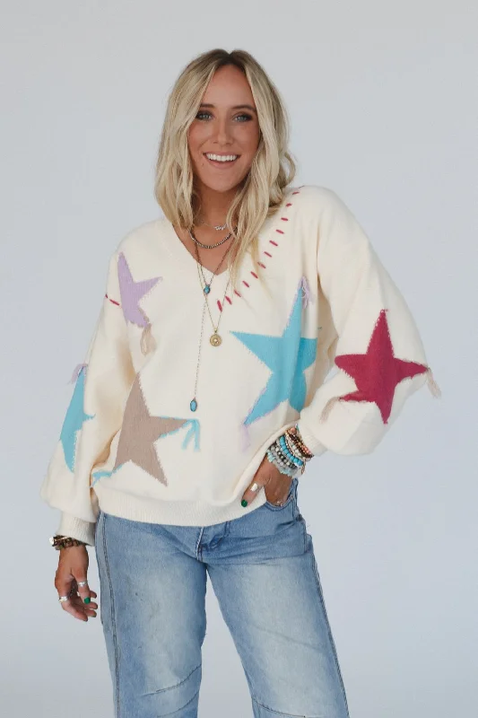 Stellar Groove Star Print Sweater - Beige