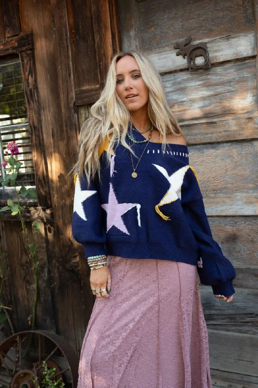 Stellar Groove Star Print Sweater - Navy