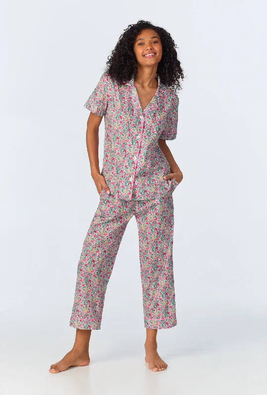 Florence May Short Sleeve Classic Woven Cotton Tana Lawn Cropped PJ Set Made with Liberty Fabrics